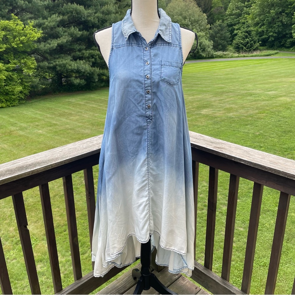 Holding Horses dress western rodeo cowgirl chambray denim ombré hi-lo small